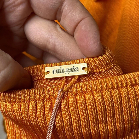 NWT CULT GAIA Cameron Apricot Halter Style Cutout Knotted Knit Summer Midi Dress - Picture 13 of 15